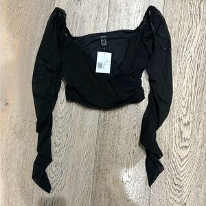 Forever 21 Black Ruched Sleeve Blouse